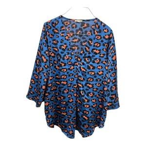 Jodifl Blouse Sm Leopard Animal Print V-Neck Short Sleeve Blue Orange Casual
